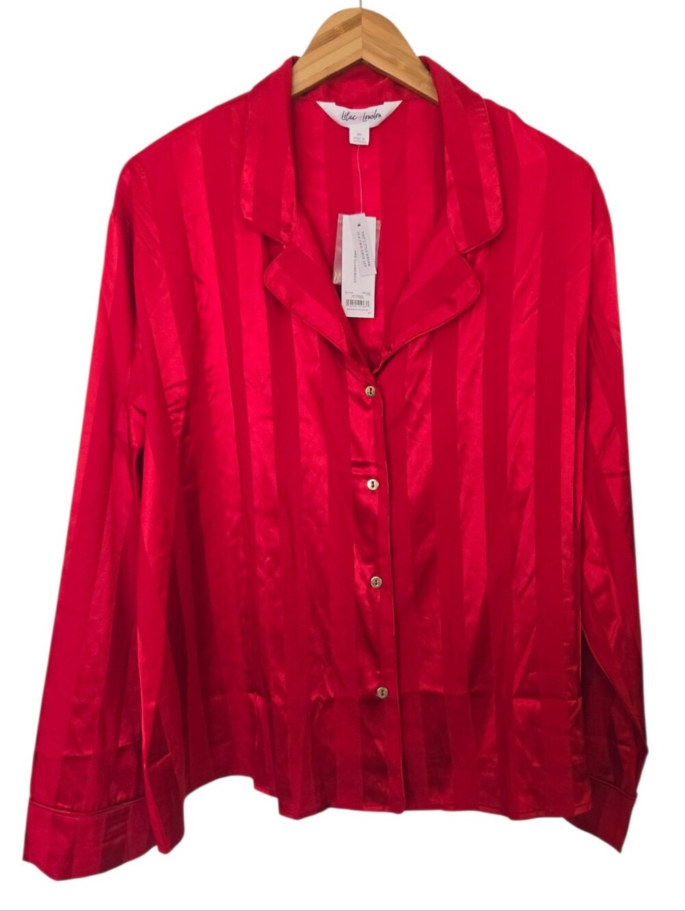 NWT Lilac + London Crimson Satin Stripe Pajama Set XXL | Luxe Button Front Top & - Picture 2 of 5